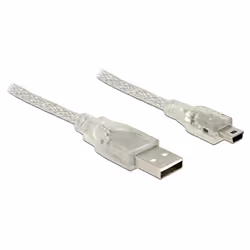 DeLOCK 5m, USB2.0-A/USB2.0 Mini-B, 5 m, USB A, Mini-USB B, USB 2.0, Maschio/Maschio, Trasparente