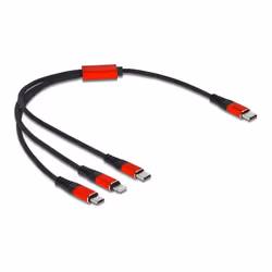 DeLOCK Cavo di ricarica USB 3 in 1 USB Type-C a Lightning / Micro USB / USB Type-C da 30 cm nero / rosso, 0,3 m, USB C, USB C ...