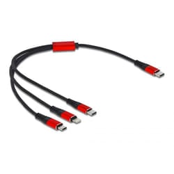 DeLOCK Cavo di ricarica USB 3 in 1 USB Type-C a Lightning / Micro USB / USB Type-C da 30 cm nero / rosso