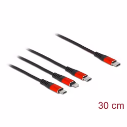 DeLOCK Cavo di ricarica USB 3 in 1 USB Type-C a Lightning / Micro USB / USB Type-C da 30 cm nero / rosso