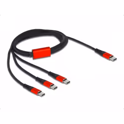 DeLOCK Cavo di ricarica USB 3 in 1 USB Type-C a 3 x USB Type-C da 1 m nero / rosso, 1 m, USB C, USB 2.0, Nero, Rosso