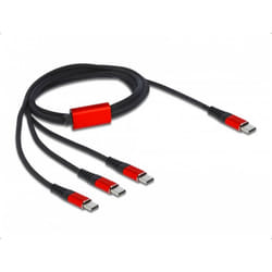 DeLOCK Cavo di ricarica USB 3 in 1 USB Type-C a 3 x USB Type-C da 1 m nero / rosso