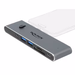 DeLOCK Docking Station Dual USB Type-C con HDMI / USB 3.2 / SD / PD 3.0, Cablato, USB 3.2 Gen 1 (3.1 Gen 1) Type-C, Grigio, M ...
