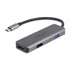DeLOCK Adattatore USB Type-C Dual HDMI con 4K 60 Hz e porta USB, Cablato, USB 3.2 Gen 1 (3.1 Gen 1) Type-C, Grigio, 3840 x 21 ...