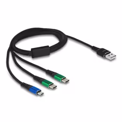 DeLOCK Cavo di ricarica USB 3 in 1 Tipo-A a Micro USB / 2 x USB Type-C da 1 m, 1 m, USB A, 2 x USB C/Micro-USB B, USB 2.0, Ne ...