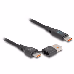 DeLOCK Cavo per Dati e Ricarica Rapida USB 2.0 da USB Type-C + USB Tipo-A maschio per USB Type-C maschio PD 3.1 140 W con ind ...