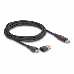 DeLOCK Cavo per Dati e Ricarica Rapida USB 2.0 da USB Type-C + USB Tipo-A maschio per USB Type-C maschio PD 3.1 140 W con indicazione di potenza da 1,20 m