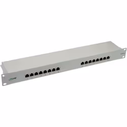 InLine Patch Panel Cat.6, 16-porte, 48,26cm (19"), 1HE, grigio chiaro, RAL7035, RJ-45, Grigio, Montaggio a rack, 1U