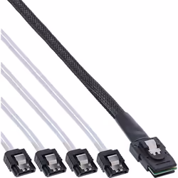 InLine Cavo Mini SAS, SFF-8087 a 4x SATA, 0,50m, configurazione 1:1, OCR, 0,5 m, Maschio/Maschio, Rosso