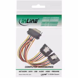 InLine Cavo di alim. a Y, 1x Sata 15pin M a 2x SATA 15pin F, con ling., 0,15m