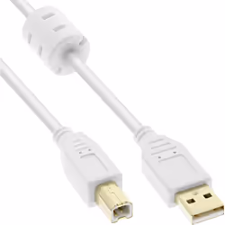 InLine Cavo USB 2.0 A maschio / B maschio, bianco, Ferrite, dorato, 3m, 3 m, USB A, USB B, Maschio/Maschio, 0,48 Gbit/s, Bian ...