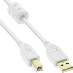 InLine Cavo USB 2.0 A maschio / B maschio, bianco, Ferrite, dorato, 3m