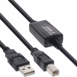 InLine Cavo USB 2.0 A maschio / B maschio, Attivo Repeater, nero, 10m, 10 m, USB A, USB B, Maschio/Maschio, 0,48 Gbit/s, Nero