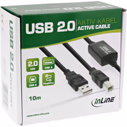 InLine Cavo USB 2.0 A maschio / B maschio, Attivo Repeater, nero, 10m