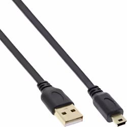 InLine Cavo USB 2.0 Mini, Am/ Mini Bm(5pol.), Piatto, dorato, nero, 2m, 2 m, USB A, Mini-USB B, USB 2.0, Maschio/Maschio, Ner ...