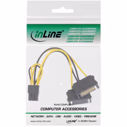 InLine Cavo di alimentazione int. da 6 pin PCIe F a 2x SATA 15pin M, 0,15m