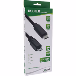 InLine Cavo USB 2.0 Micro, Cm/ Micro B M, 3A@1m, 0,5A@2m, nero, 0,5m