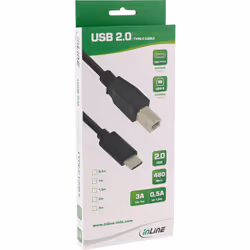 InLine Cavo USB 2.0 C maschio / B maschio, nero, USB Power 3A@1m, 0,5A@5m, 3m