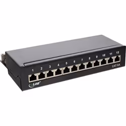 InLine Patch Panel Cat.6A, 12-porte, per guida DIN in server rack, nero, RJ-45, Cat6a, Nero