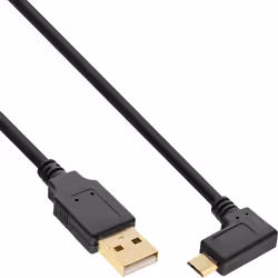 InLine Cavo USB 2.0 Micro, Am/ Micro B M, Angolato, dorato, nero, 1m, 1 m, USB A, Micro-USB B, USB 2.0, Maschio/Maschio, Nero