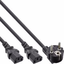 InLine Cavo alimentaz.Y Shu.cko 90° a 2x presa C13, nero, 3m, 3 m, CEE7/7, 2 x Attacco C13