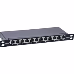 InLine 10" patch panel Cat.6A 0.5U a 12 porte, nero, RJ45, Cat6a, Nero, Montaggio a rack, 0.5U, 23 mm
