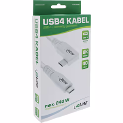 InLine cavo USB4, USB-C, un lato angolato, PD 240W, 8K60Hz, TPE, bianco, 1,5m