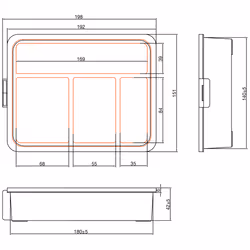 InLine Box portaminuteria, plastica trasparente. 180x140x40mm, 4 slot, arancio