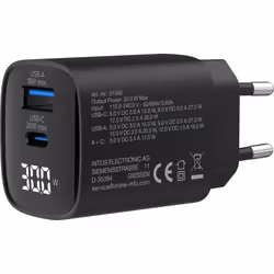 InLine Alimentatore USB PD, caricatore GaN, 2 porte, USB-C + USB-A, 30W, display