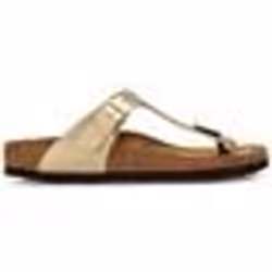 Sandali Gizeh Sretta di Birkenstock in pelle color oro, comodi ed eleganti per adulti unisex.
