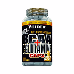 Weider BCAA + L-Glutamine, Capsula, L-Glutammina, L-Isoleucina, L-Leucina, L-Valina, 180 pz, 42,1% L-Glutamine, 21,1% L-Leuci ...