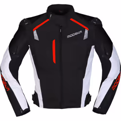 Modeka Lineos Giacca tessile moto, nero-bianco-rosso, dimensione M per uomo