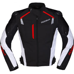Modeka Lineos Giacca tessile moto, nero-bianco-rosso, dimensione M per uomo