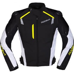 Modeka Lineos Giacca tessile moto, nero-bianco-giallo, dimensione S per uomo