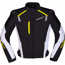 Modeka Lineos Giacca tessile moto, nero-bianco-giallo, dimensione L per uomo
