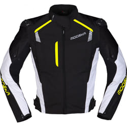 Modeka Lineos Giacca tessile moto, nero-bianco-giallo, dimensione L per uomo
