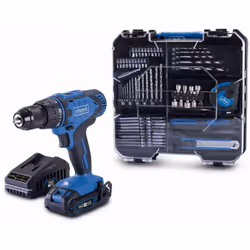 All in One - l'officina mobile C-DTB74/1-X di Scheppach con trapano a batteria, batteria, caricabatterie e ampio set di acces ...