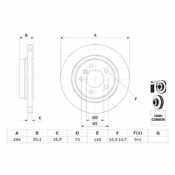 Disco freno BOSCH 0 986 478 570 posteriore, ventilato, altamente carbonizzato, 1 Pezzo - Vista aggiuntiva 5