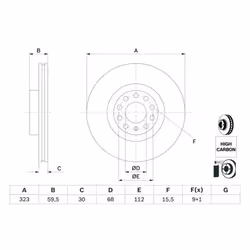 Disco freno BOSCH 0 986 479 060 anteriore, ventilato, altamente carbonizzato, 1 Pezzo - Vista aggiuntiva 7