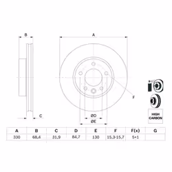 Disco freno BOSCH 0 986 479 250 anteriore, ventilato, altamente carbonizzato, 1 Pezzo - Vista aggiuntiva 7