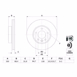 Disco freno BOSCH 0 986 479 248 anteriore, ventilato, altamente carbonizzato, 1 Pezzo - Vista aggiuntiva 7