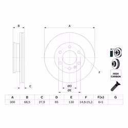 Disco freno BOSCH 0 986 479 294 anteriore, ventilato, altamente carbonizzato, 1 Pezzo - Vista aggiuntiva 7