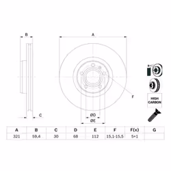 Disco freno BOSCH 0 986 479 300 anteriore, ventilato, altamente carbonizzato, 1 Pezzo - Vista aggiuntiva 7
