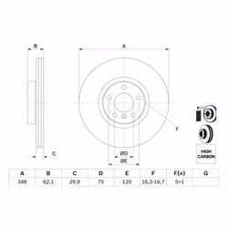 Disco freno BOSCH 0 986 479 436 anteriore, ventilato, altamente carbonizzato, 1 Pezzo - Vista aggiuntiva 7