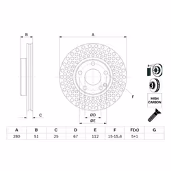 Disco freno BOSCH 0 986 479 A00 anteriore, ventilato, altamente carbonizzato, 1 Pezzo - Vista aggiuntiva 7