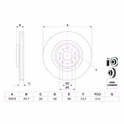Disco freno BOSCH 0 986 479 736 anteriore, ventilato, altamente carbonizzato, 1 Pezzo - Vista aggiuntiva 7