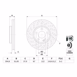 Disco freno BOSCH 0 986 479 A02 anteriore, ventilato, altamente carbonizzato, 1 Pezzo - Vista aggiuntiva 5