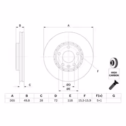 Disco freno BOSCH 0 986 479 B69 anteriore, ventilato, altamente carbonizzato, 1 Pezzo - Vista aggiuntiva 7