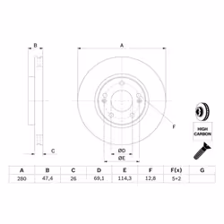 Disco freno BOSCH 0 986 479 C07 anteriore, ventilato, altamente carbonizzato, 1 Pezzo - Vista aggiuntiva 5
