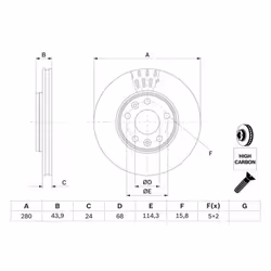 Disco freno BOSCH 0 986 479 C62 anteriore, ventilato, altamente carbonizzato, 1 Pezzo - Vista aggiuntiva 7